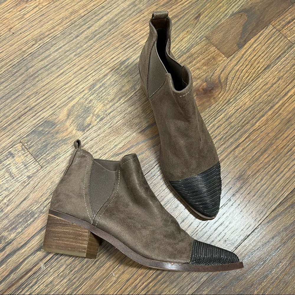 Chain Toe Ankle Booties Bohemian Edgy Faux Leather Suede Brown 8.5 - Picture 5 of 10